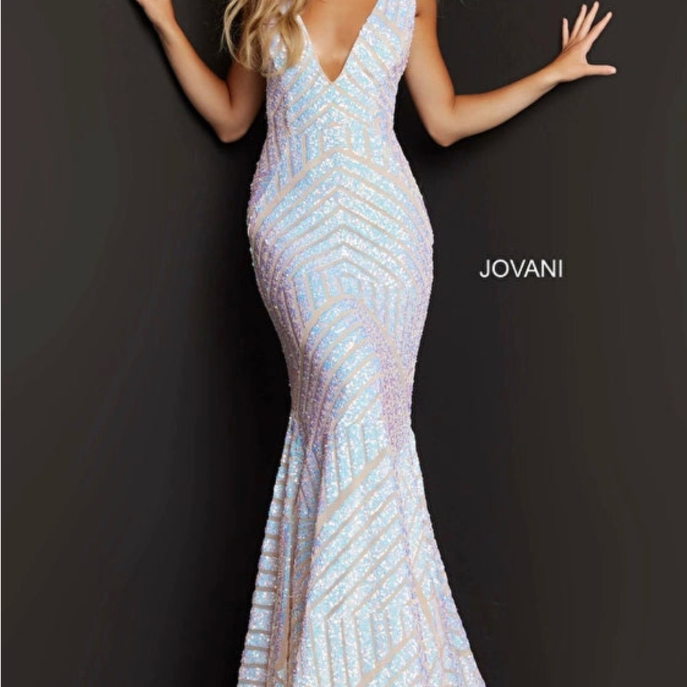 Jovani Iridescent Sequin Prom Dress - White